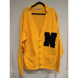 Vintage Bristol Products Acrylic Letterman's Cardigan Yellow Size 48 Made In USA